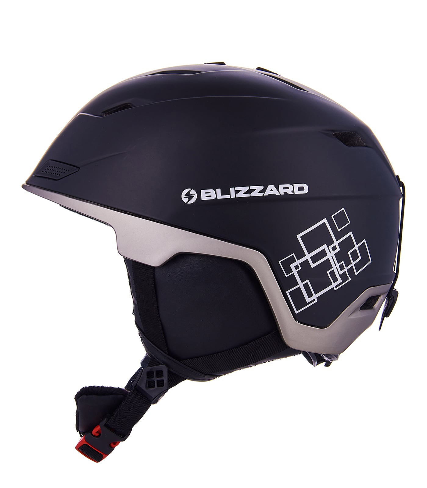 Double ski helmet, black matt/gun metal/silver squares