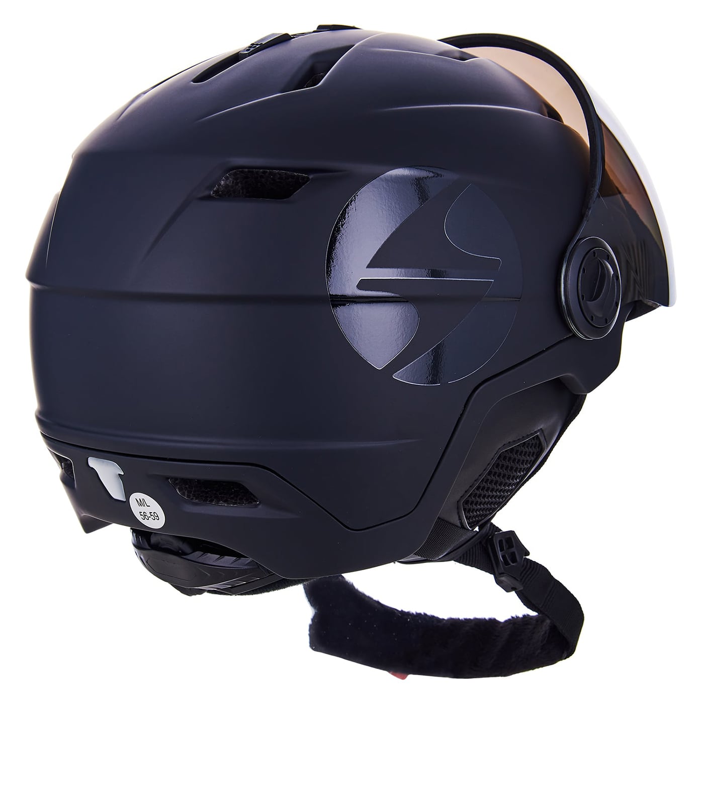 Double Visor ski helmet, black matt, big logo, smoke lens, mirror