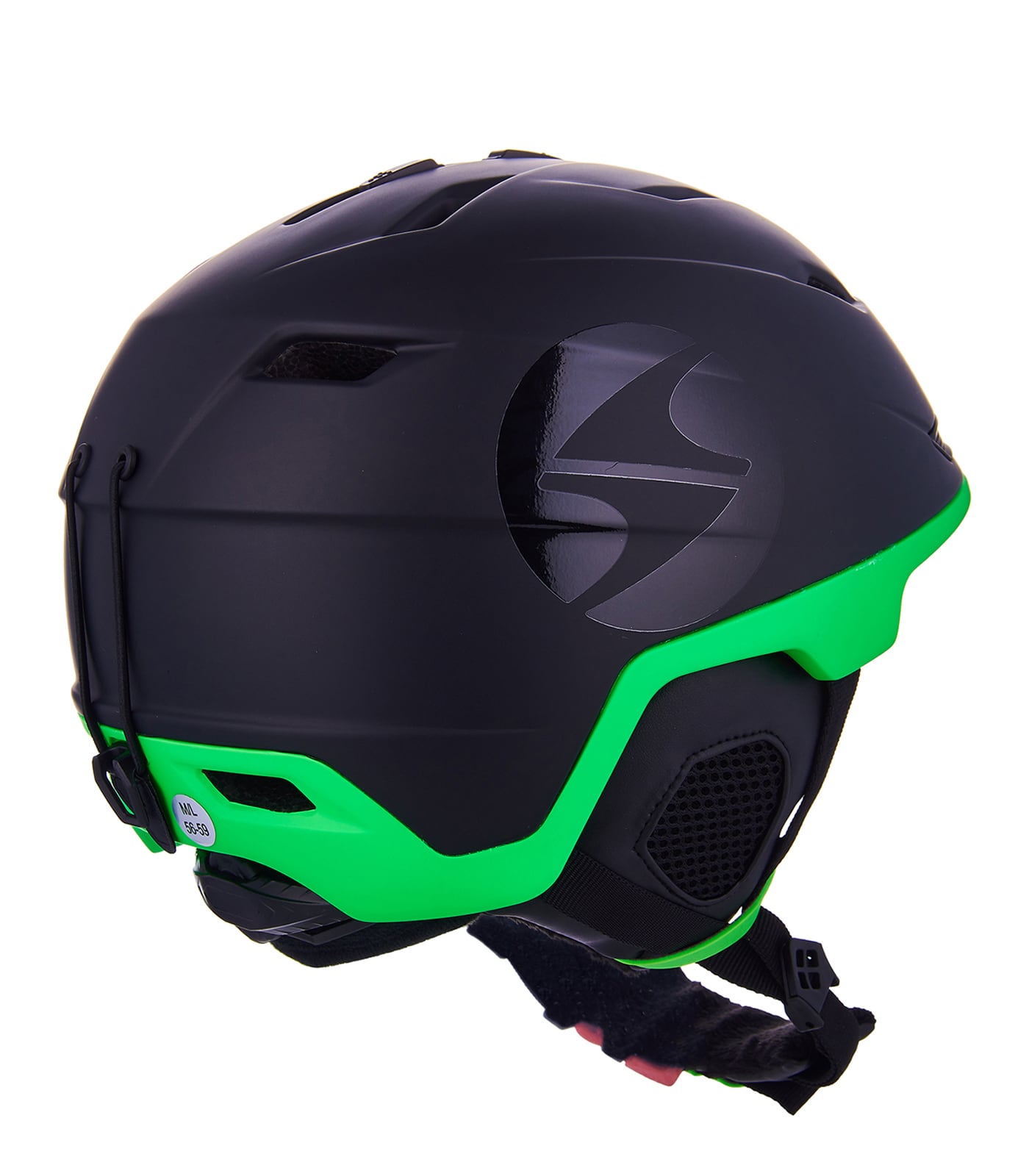 Double ski helmet, black matt/neon green, big logo
