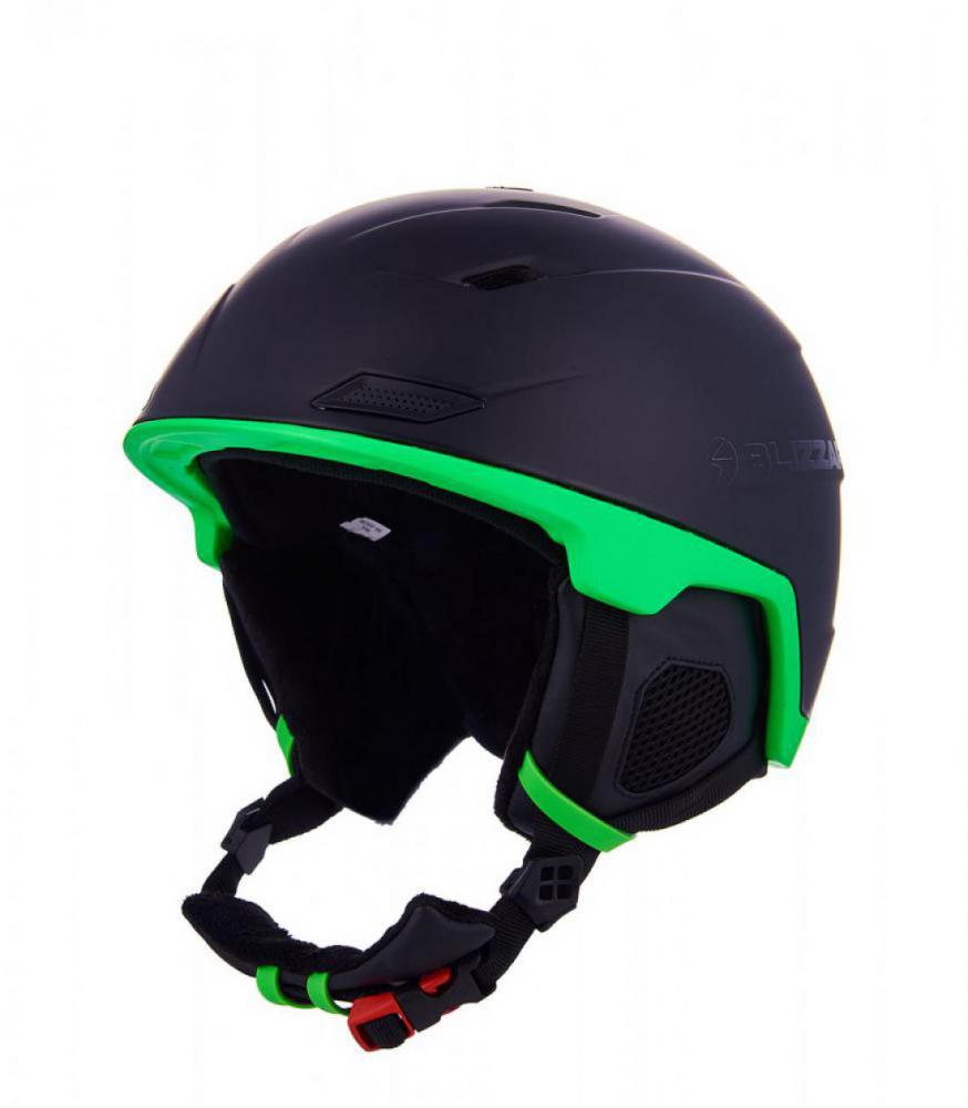 Double ski helmet, black matt/neon green, big logo