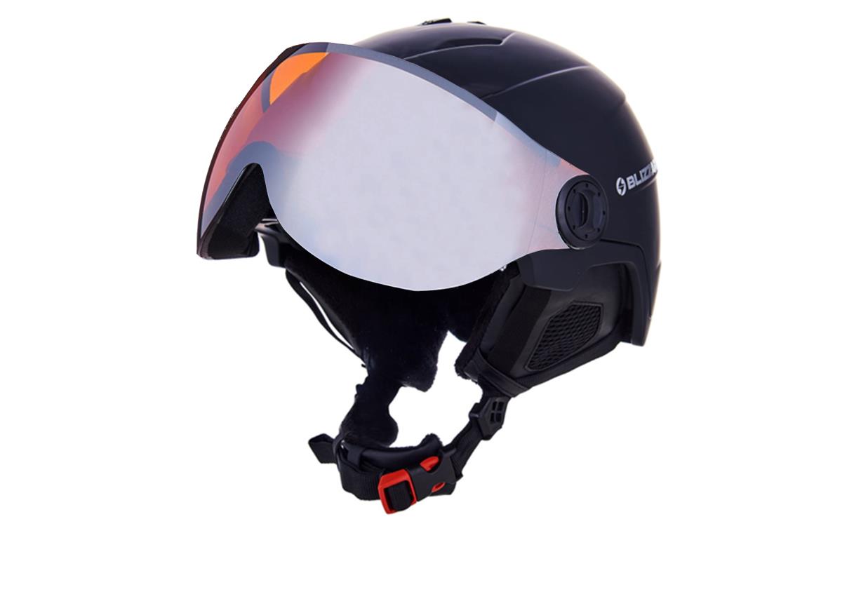 Double Visor ski helmet, black matt, orange lens, mirror